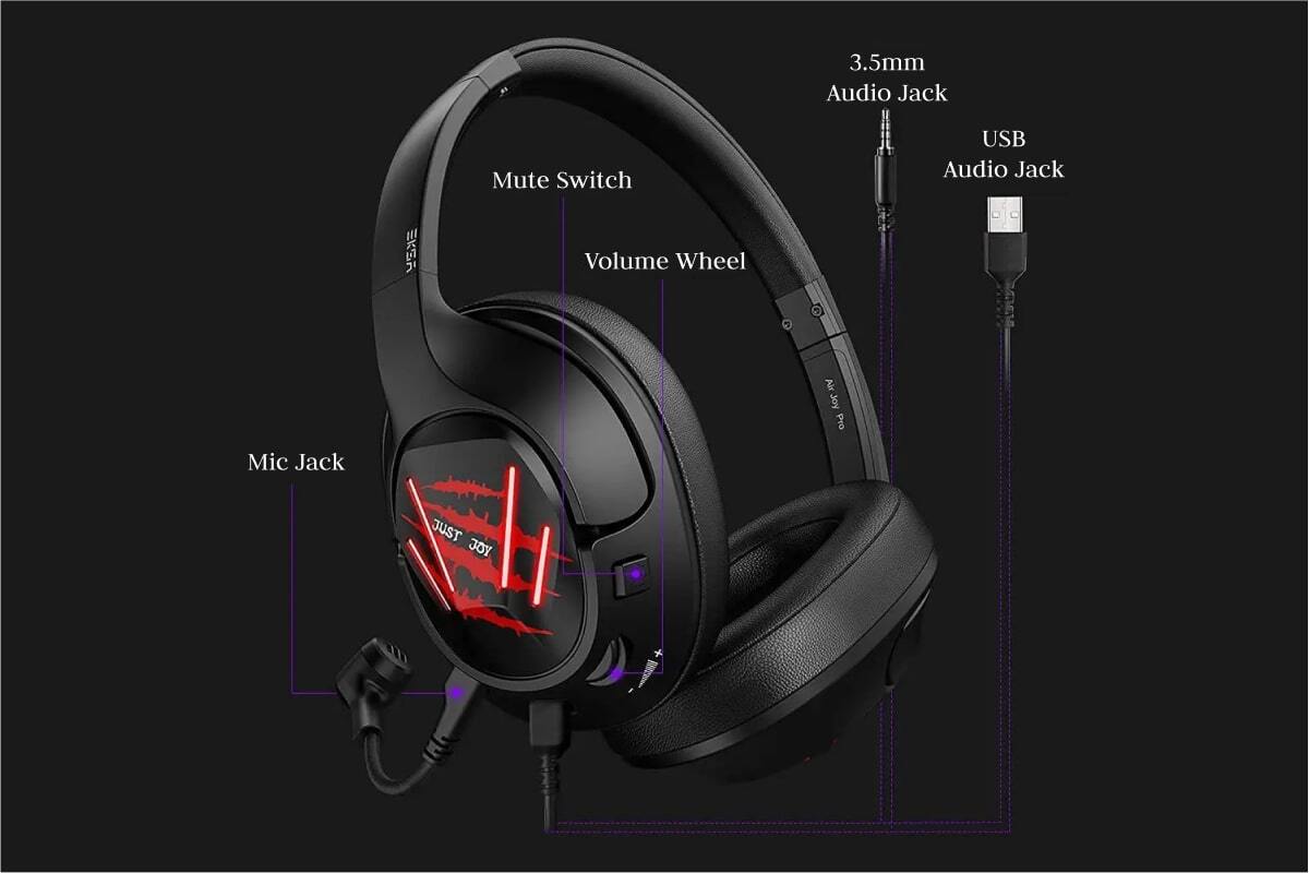 EKSA Air Joy Pro Gaming Headset - Detachable Microphone